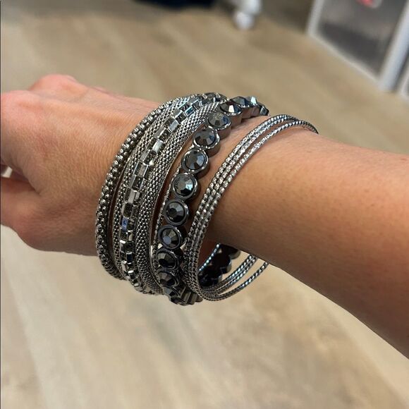 Jewelry - Silver and Black Stackable Bracelets